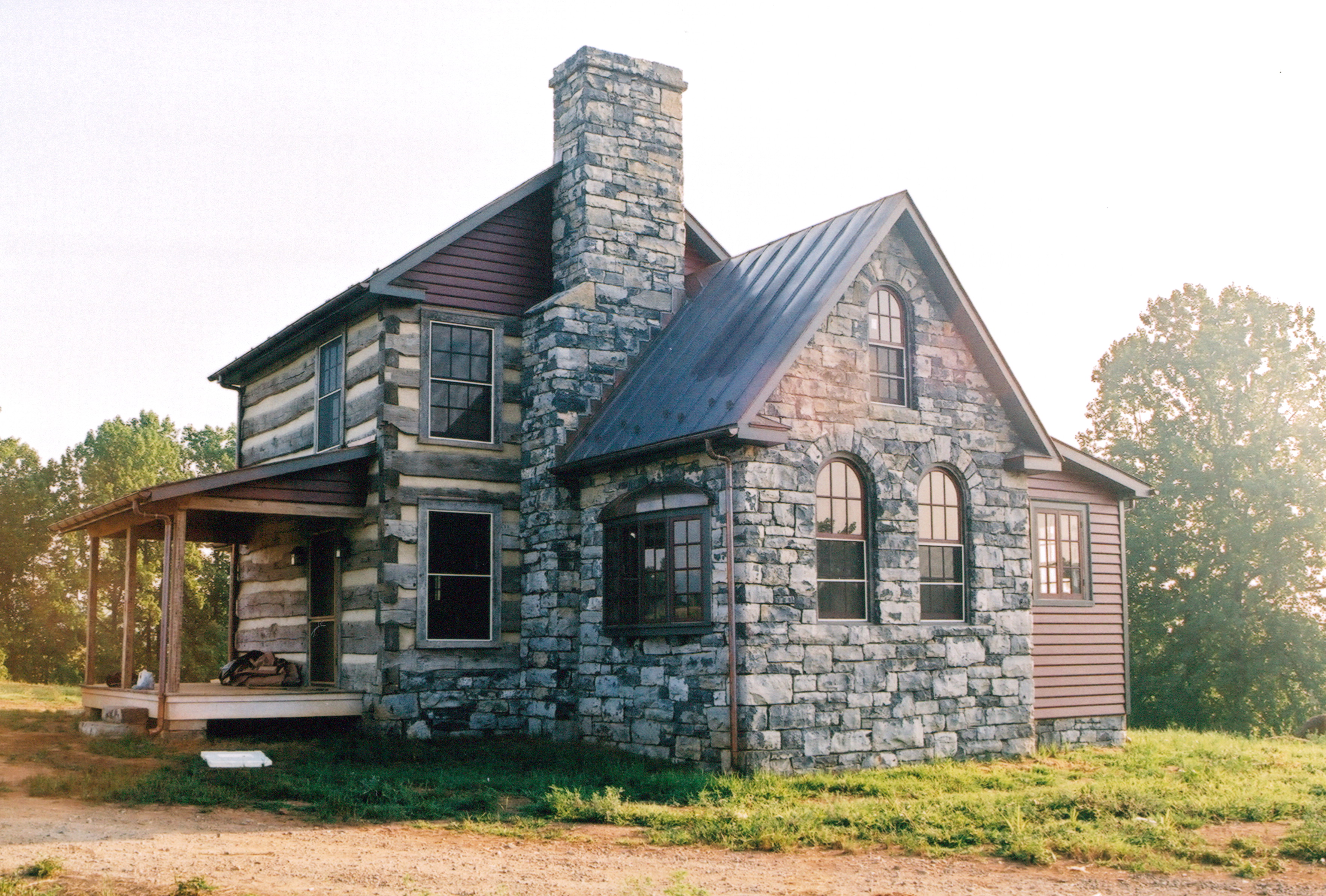 Log And Stone Home Living Room