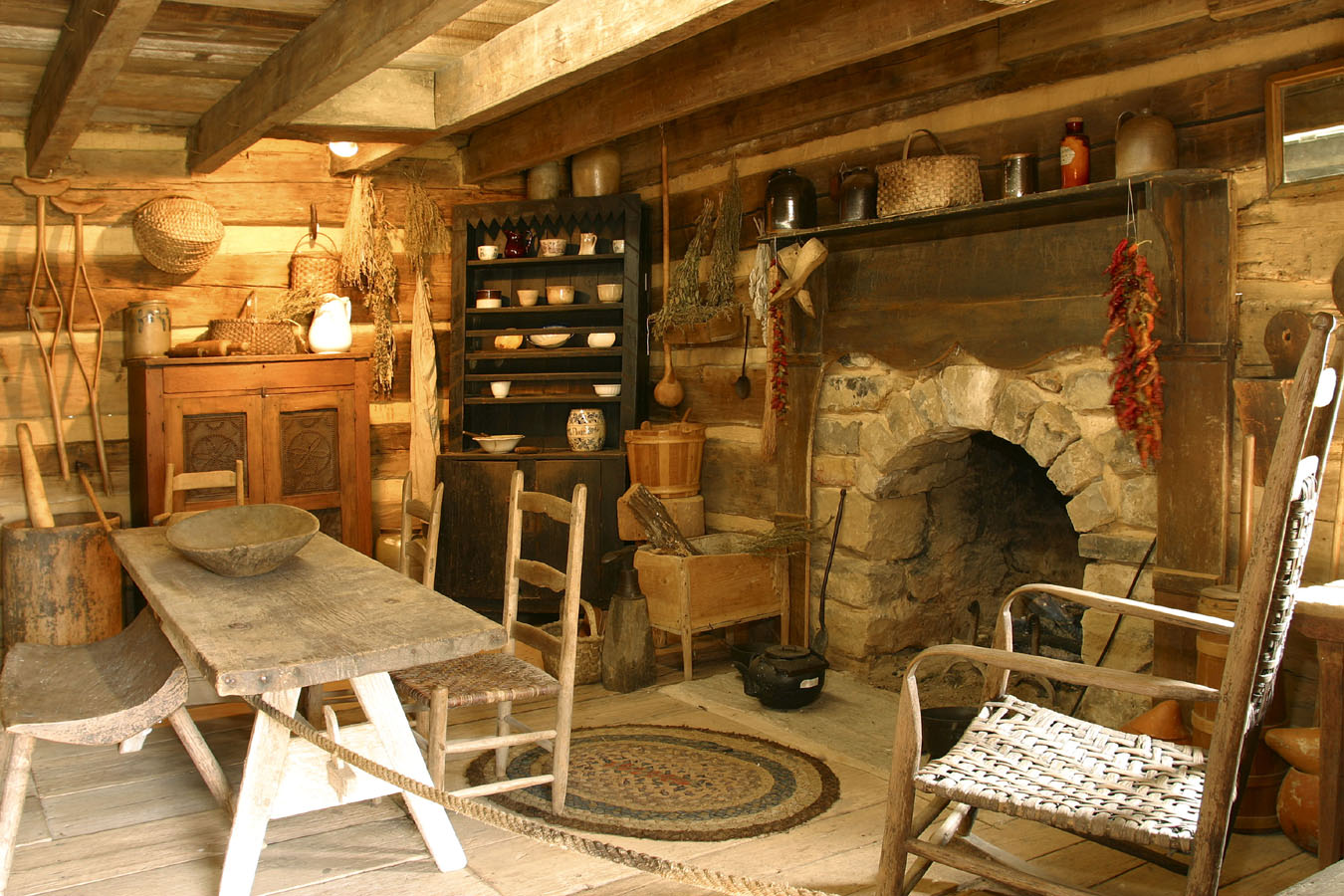 Arched Stone Fireplace In An Old Log Cabin Handmade Houses